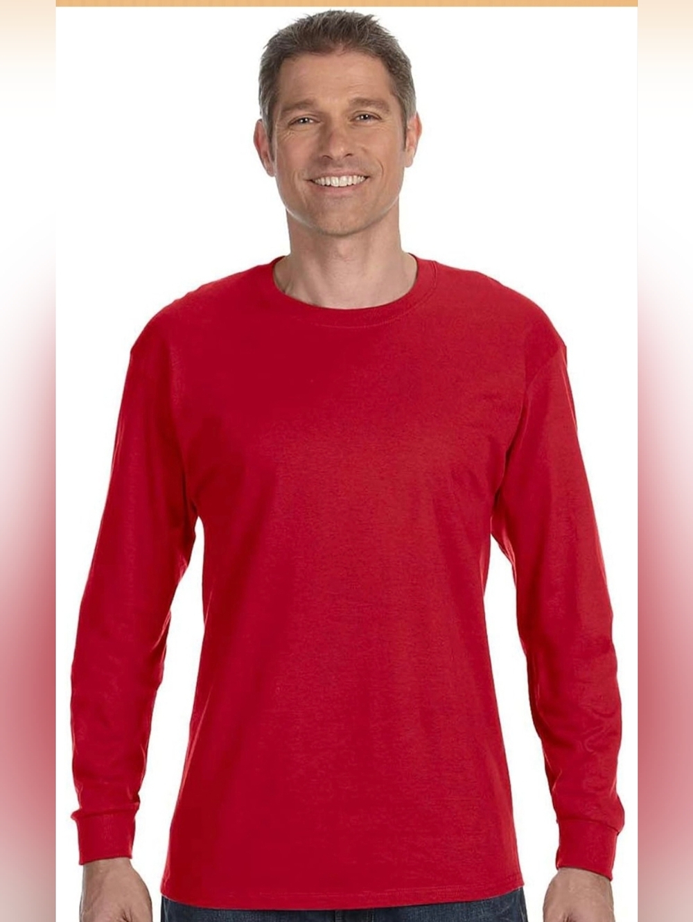 New Hanes Red Long Sleeve Men Cotton T-Shirt 3XL Basic Minimalist Tagless Cotton
